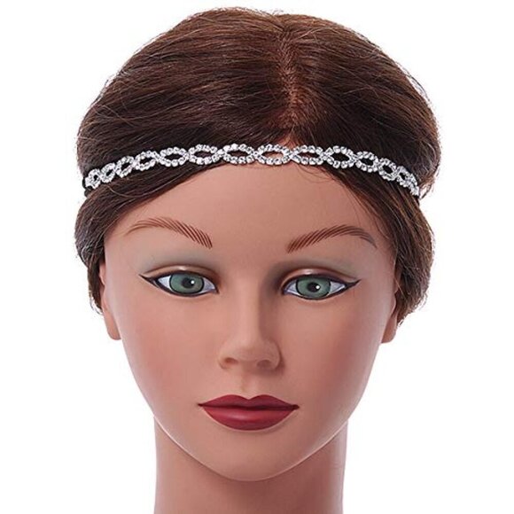 Elastic Hair Band Crystal Multi Loop Silver Clear Sparkle Bridal Party